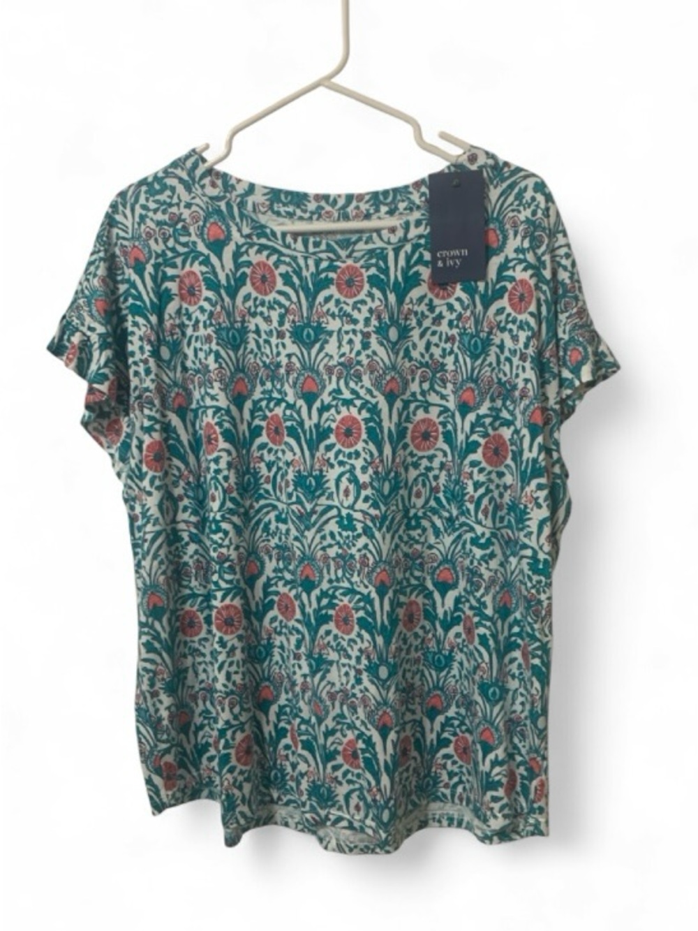Crown Teal Floral Short-Sleeve Women's Top